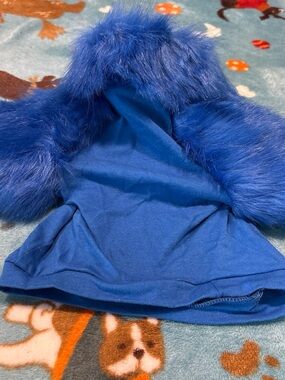 Kids Blue Faux Fur Trim Hooded Coat small/medium